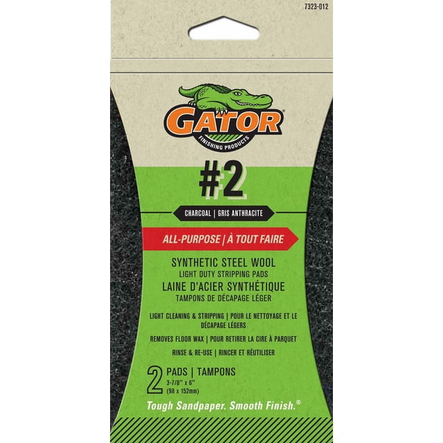 Tampons de laine d'acier synthétique polyvalents Gator pour usage léger 2 tampons Charbon 3-78" x 6"