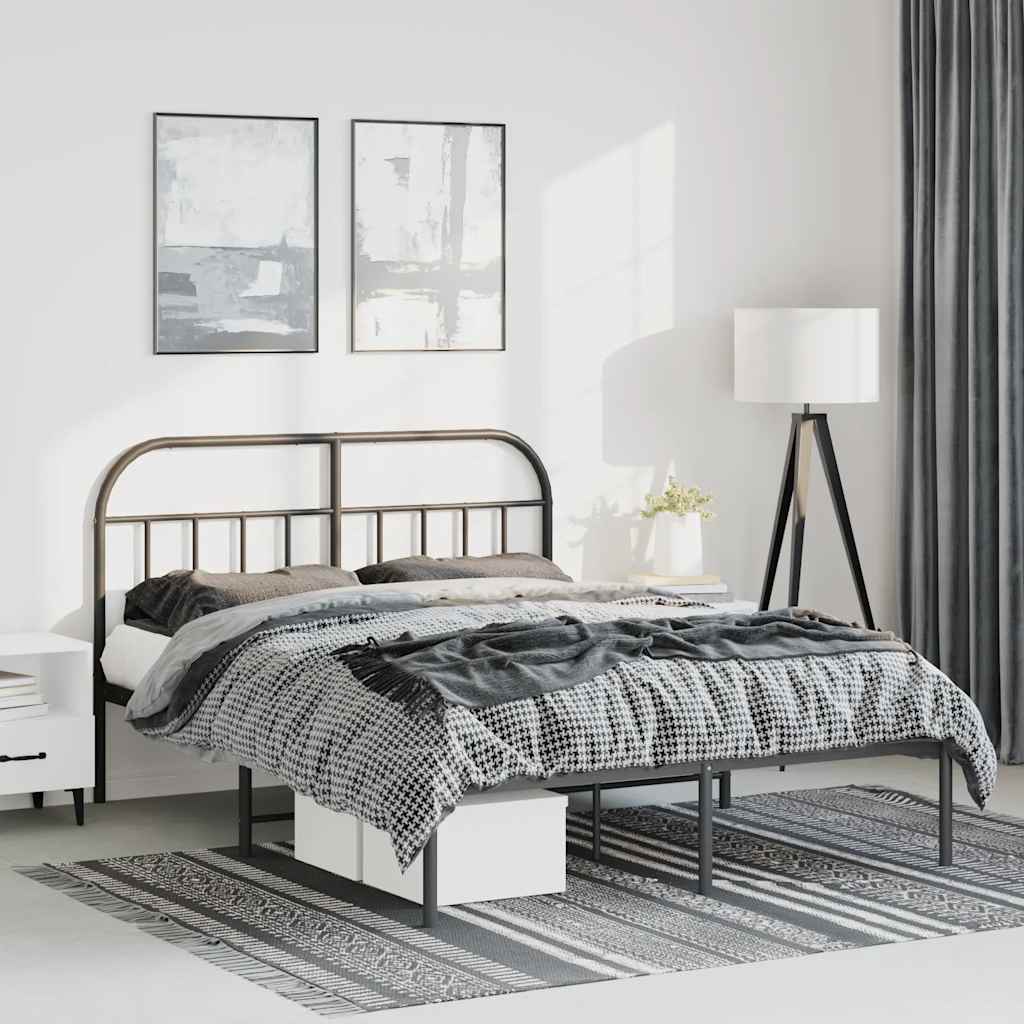 vidaXL Metal Bed Frame with Headboard Black 135x190 cm Double