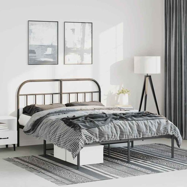 vidaXL Metal Bed Frame with Headboard Black 135x190 cm Double