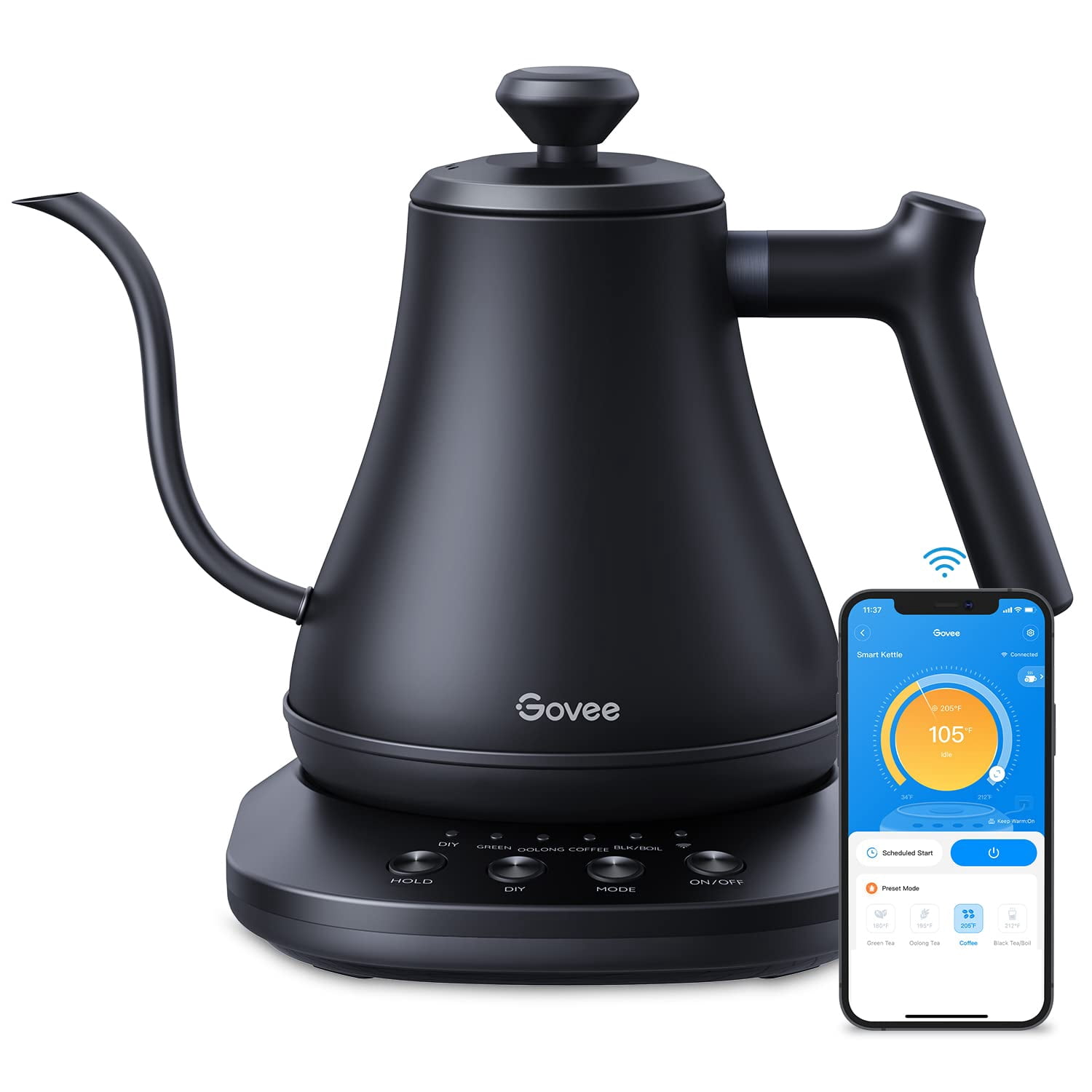 Govee Smart Electric Kettle, WiFi Variable Temperature Gooseneck Pour Over Kettle and Tea Kettle, Alexa Control, 1200W Quick Heating, 100% Stainless