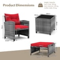 thumbnail image 3 of Costway Ensemble de Jardin 5 Pcs en Rotin Rouge, Comprenant 2 Poufs et une Table Basse en Verre Trempé., 3 of 9