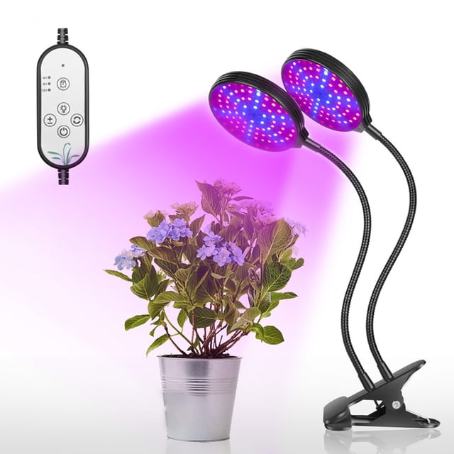 Graflsoa Adjustable Dual-Head USB Clip Plant Growth Lamp with Red/Blue Light, 5 Brightness Levels, 3 Modes, 4/8/12H Timer, and Memory Function