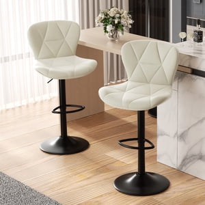 Hawsaiy Modern Bar Stools Set of 2, Adjustable Faux Leather Upholstered Swivel Bar Stools, Counter Height Bar Chairs with Back for Kitchen Island, White