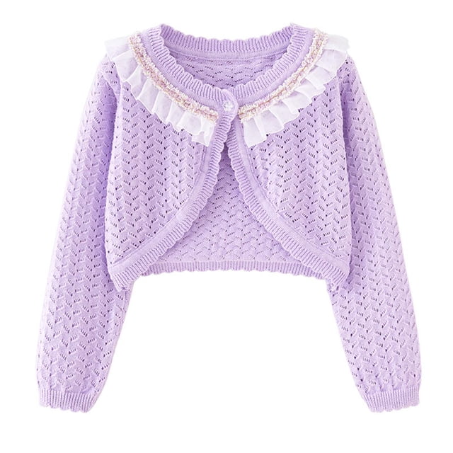 RXIRUCGD Veste Décontractée à Capuche pour Enfants avec Nœud, Boutons, Perforation, Col Rond, Manches Longues (Violet, Taille : 5-6 Ans)