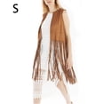 thumbnail image 4 of Gilet Sans Manches Ouvert Style Western Respirant à Franges pour Femmes, Taille Rétractable, Cardigan pour Usage Quotidien camel S, 4 of 9