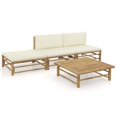thumbnail image 1 of vidaXL 4 Piece Garden Lounge Set with Cream White Cushions Bamboo, 1 of 5