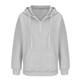 thumbnail image 4 of Besolor Womens Fall Fashion Quarter Zip Hoodies Sweatshirts Casual Long Sleeve Solid Color V Neck Drawstring Pullover Tops, 4 of 6