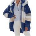 thumbnail image 1 of FAIWAD Women's Full Zip Fuzzy Fleece Hooded Coat Color Block Drawstring Fall Winter Warm Coat with Pockets, 1 of 5