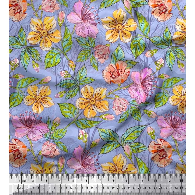 Soimoi Toile de Coton Feuilles & Buttercup Imprimé Floral par Yard 56 Pouces de Large