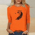 thumbnail image 2 of Dadaria Tee Femmes Chemise Orange Manches 3/4 T-Shirt Col Rond Grandes Tailles Hauts Été Chandail Blouses 3TG, 2 of 4