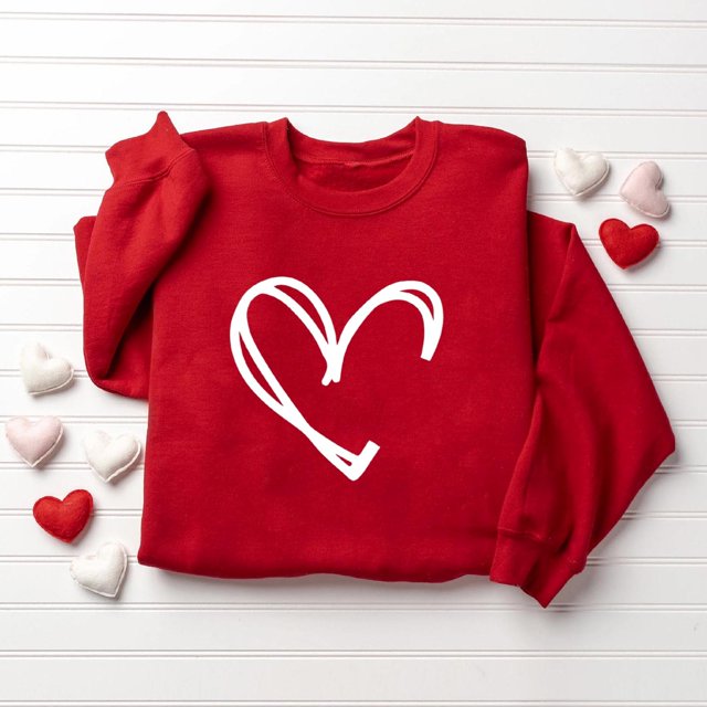 TIMIFIS Chandails à Col Rond pour Femmes Mode Mignon Imprimé Amour Manches Longues Chandail Décontracté Cœur Chandail Chemises Tenue Valentines Day Femmes - Printemps/été