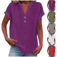 thumbnail image 1 of QIPOPIQ Womens Tshirts V Neck Short Sleeve Buttons Tops Tee Solid Color Blouse Loose Fit Clearance, 1 of 7