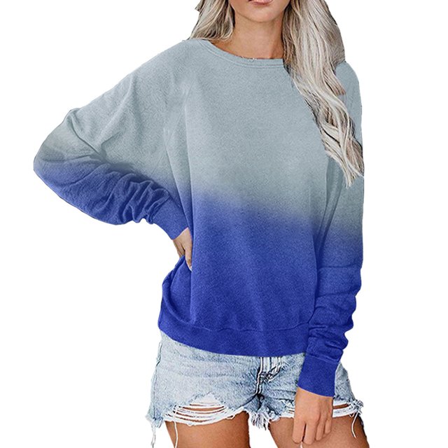 Hauts Mignons pour Femmes Automne Hiver Col Rond Manches Raglan Dégradé T-shirt Ample Blouses Habillées Décontractées en Liquidation