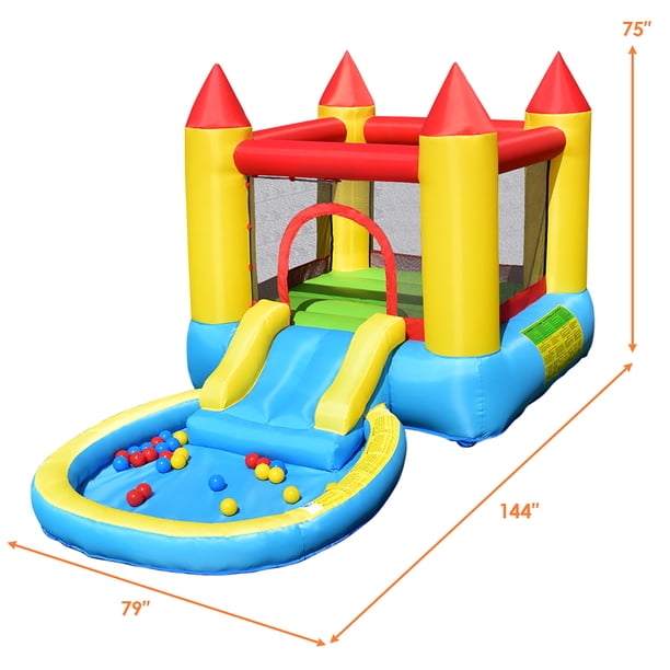 COSTWAY Aire de Jeux Gonflable pour Enfants avec Cercle Panier de Basket-Ball Toboggan et Filet de Sécurité Kit de Réparation, (avec Gonfleur 480 W COSTWAY Aire de Jeux Gonflable pour Enfants avec Cercle Panier de Basket-Ball Toboggan et Filet de Sécurité Kit de Réparation, (avec Gonfleur 480 W