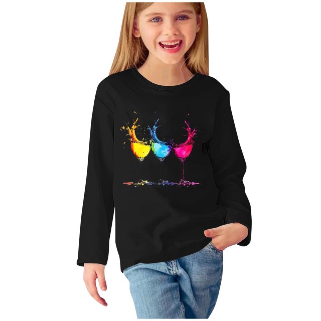 Huvoen Haut à Volants à Manches Longues pour Bébés Filles et Tout-Petits, Blouses et Chemises à Manches Longues à Col Rond pour Filles, Chemises à Manches Longues à Imprimés, Jolis Chandails Ras du Cou, Hauts, Blouses Habillées Décontractées, Vêtements, Noir, 4 Ans