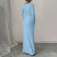 thumbnail image 4 of JGGSPWM Robe à une Épaule à Manches Longues pour Femmes Couleur Unie Froncée Sortie Nocturne Formelle Maxi Automne Invitée de Mariage Robes Bleu G, 4 of 8