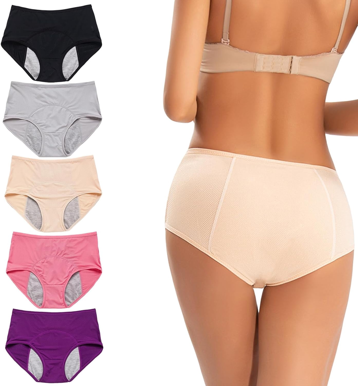 HSHDLDF Culottes Anti-Fuites Everdries pour Plus de 60 Ans sous-Vêtements Everdries Anti-Fuites pour Femmes Incontinence (5 Pcs 2TG)