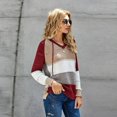 thumbnail image 1 of Women‘s Color Block Knit Hoodies Sweaters Loose Long Sleeve V Neck Drawstring Pullover Sweatshirts (Grey-2XL), 1 of 5