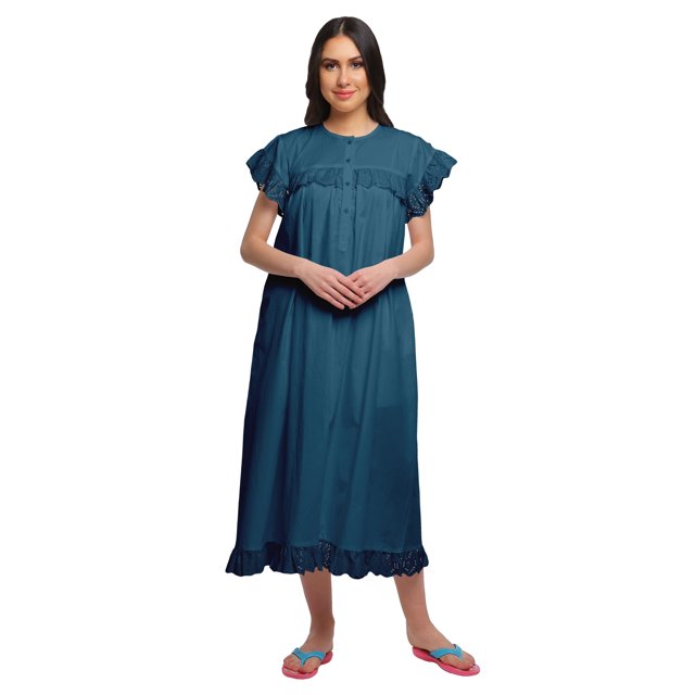 Moomaya Robe de Nuit d'Allaitement à Col Rond Uni pour Femmes en Coton