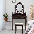 thumbnail image 2 of Ensemble de Coiffeuse Détachable Table de Maquillage Bureau de Toilette avec Miroir et Tabouret Rembourré Brun, 2 of 7