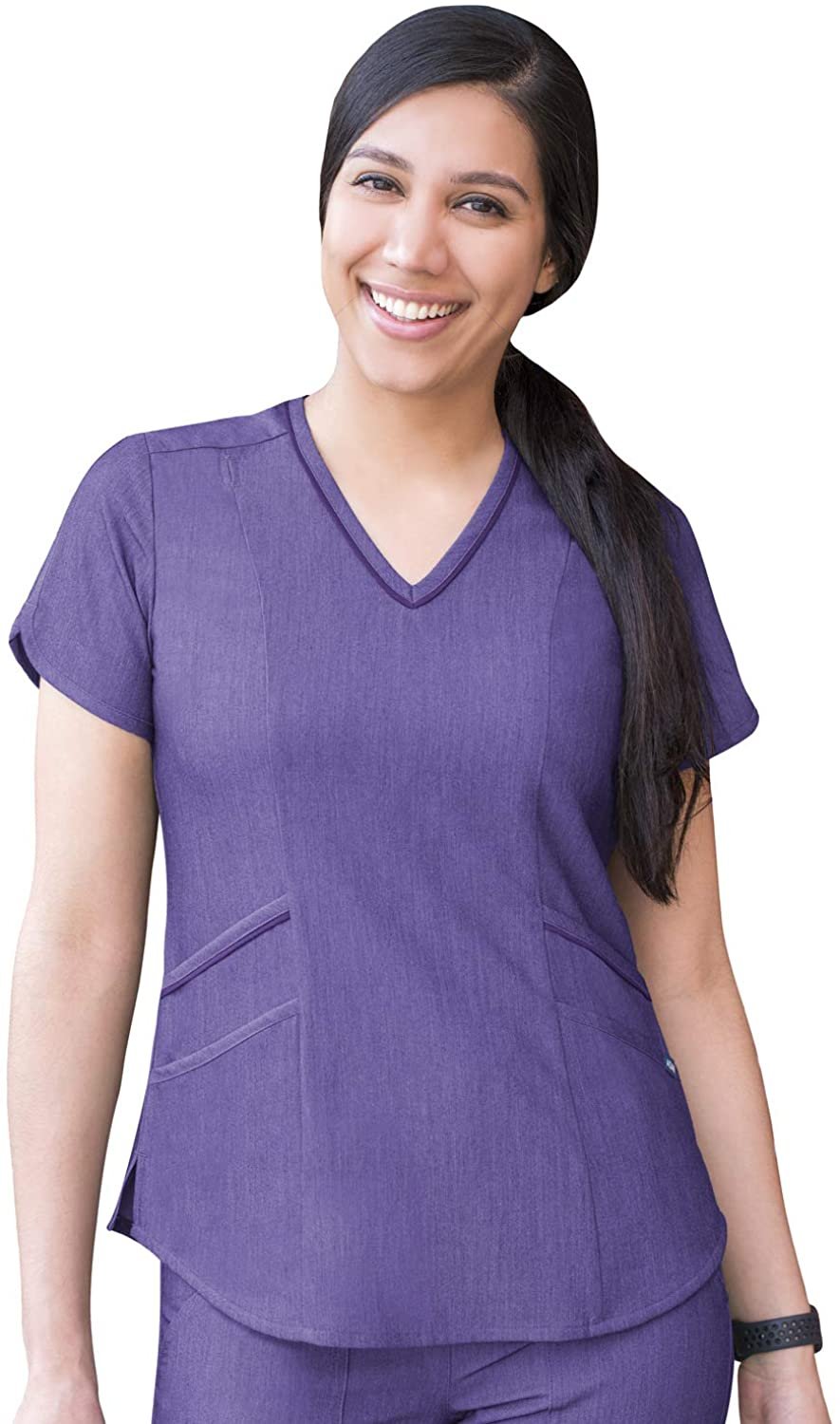 Adar Pro Heather Scrubs for Women - Modern V-Neck Scrub Top - P7002H - Heather Grape - XS
