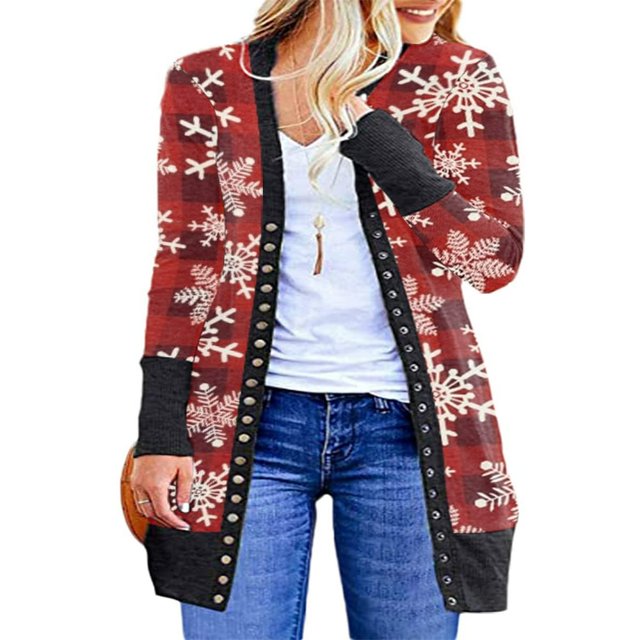 Women Christmas Long-Sleeved Cardigan Mid-Length Outwears