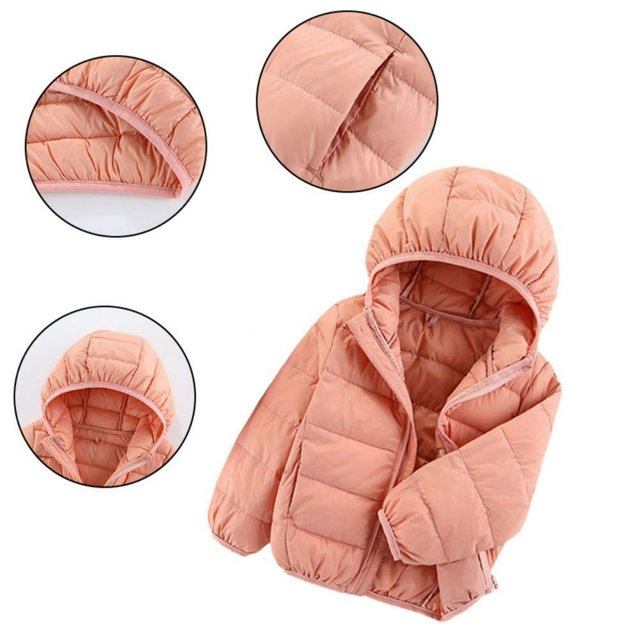 Kids Hooded down Jacket Zipper Puffer Outerwear Coat Classic Solid Color Lightweight down Jacket for 2-14 Years Old
