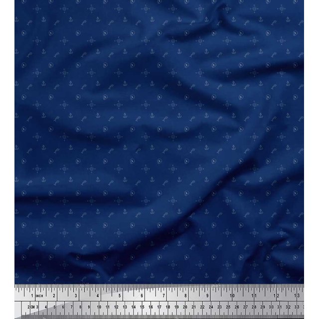 Soimoi Silk Fabric Direction Compass,Skull & Anchor Hook Shirting Decor Fabric Printed Yard 42 Inch Wide