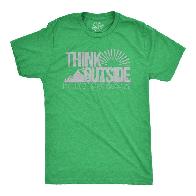 T-shirt Graphique Vintage pour Hommes « Think Outside No Box Necessary » Randonnée Camping (Vert) - L
