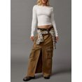 thumbnail image 2 of Faithtur T-shirt Femme Manches Longues Col Rond Uni/rayures Ajusté Automne Mode Urbaine, 2 of 6
