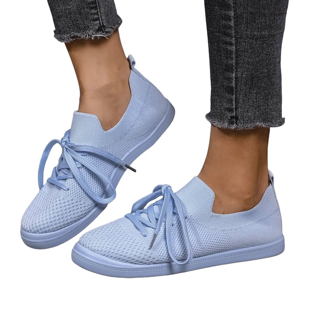 Espadrilles Mode Basses en Tricot pour Femmes, Automne, Extensibles, à Lacets, à Enfiler, Chaussures Plates de Marche Décontractées