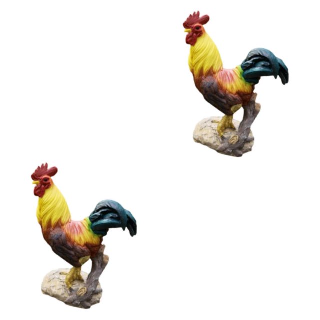 Transemion Statue en Résine Statue de Poulet Décorative pour Jardin Patio pour Pelouse Pied Relevable L 2Ensemble