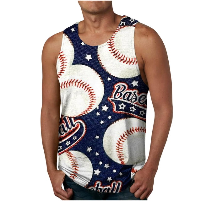 LSLJS Baseball Tank Tops for Men Summer Casual Sleeveless T Shirts Funny Baseball Graphic Tank Tops