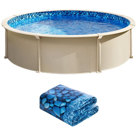KFFKFF 30-ft Round Above Ground Pool Liner, Overlap Pool Liners, Standard Gauge Vinyl, 48-to-54inch Wall Height, Designed for Steel Sided Above-Ground Swimming Pools