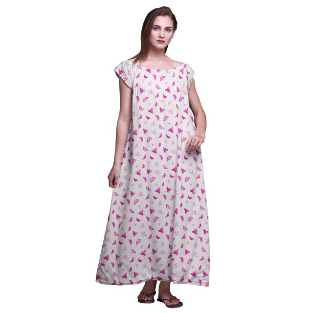 Bimba Robe de Nuit Imprimée pour Femmes en Rayonne Longue Maxi Robe de Sommeil Robe de Nuit