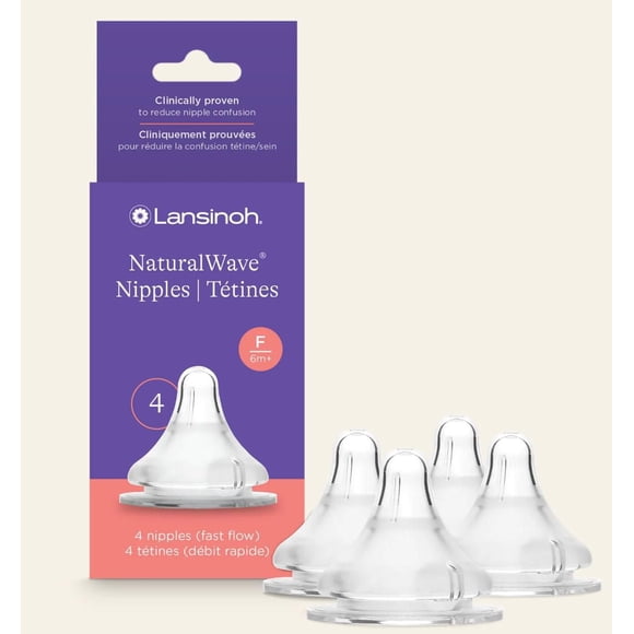 Lansinoh NaturalWave Baby Bottle Nipples, Fast Flow Anti-Colic Silicone Nipples for 6+ Months, 4 Count
