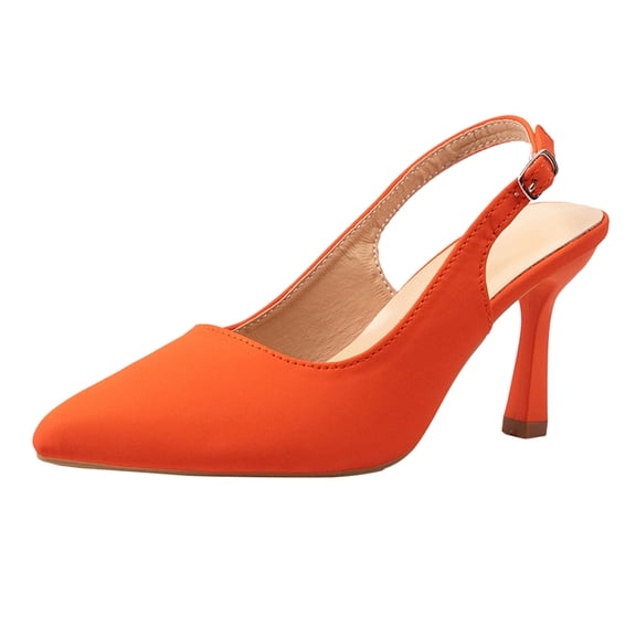 ZTTD Ladies Fashion Solid Color Leather Pointed Shallow Buckle Thin High Heeled Sandals Orange
