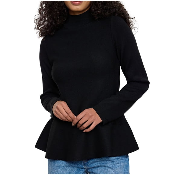 cfhntfmh Sweaters for Women Peplum Hem Crew Neck Long Sleeve Casual Loose Fit Knit Sweater Elegant Peplum Tops