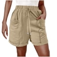 thumbnail image 1 of Casual Shorts for Women with Elastic Waist and Drawstring, Solid Color Loose-Fit Summer Pants, Polyester Lightweight Comfortable Short Pants for Daily Wear, 1 of 7