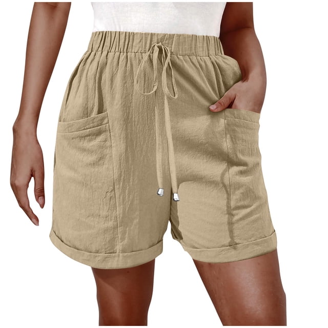 Casual Shorts for Women with Elastic Waist and Drawstring, Solid Color Loose-Fit Summer Pants, Polyester Lightweight Comfortable Short Pants for Daily Wear