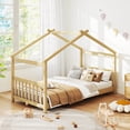 thumbnail image 4 of Costway Lit Cabane Format Simple avec Toit, Lit Bas en Bois au Sol, Aucun Sommier Requis, Naturel, 4 of 10