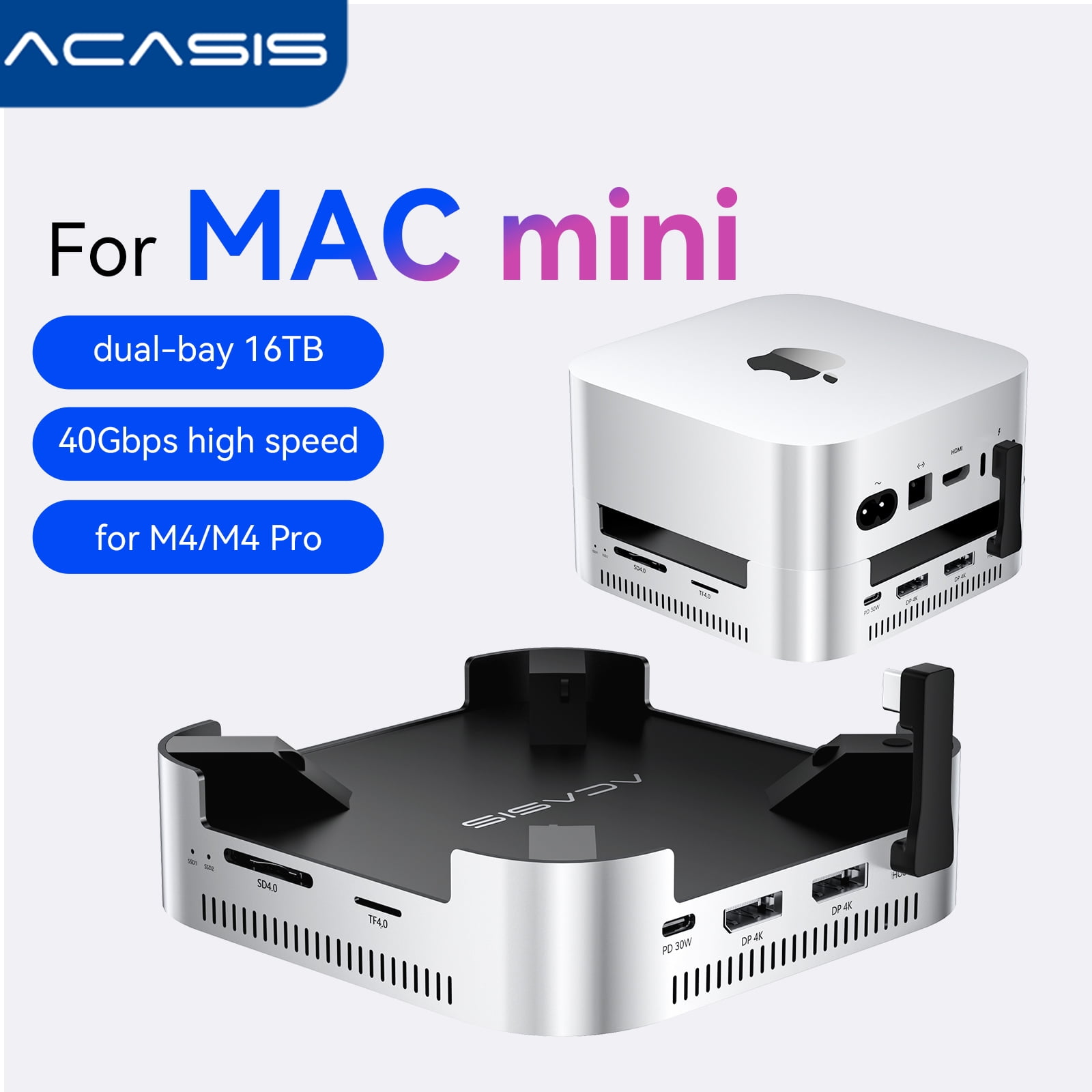 ACASIS 40Gbps Mac mini M4 Dock & Stand with Dual-Bay NVMe SSD