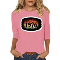 thumbnail image 3 of Uootdi Hauts pour Femmes Manches 3/4 Col Ras du Cou 1976 Imprimé Arc-en-Ciel Rétro Coupe Décontractée T-Shirts Nostalgiques pour Escapade d'Été Cadeau, 3 of 4