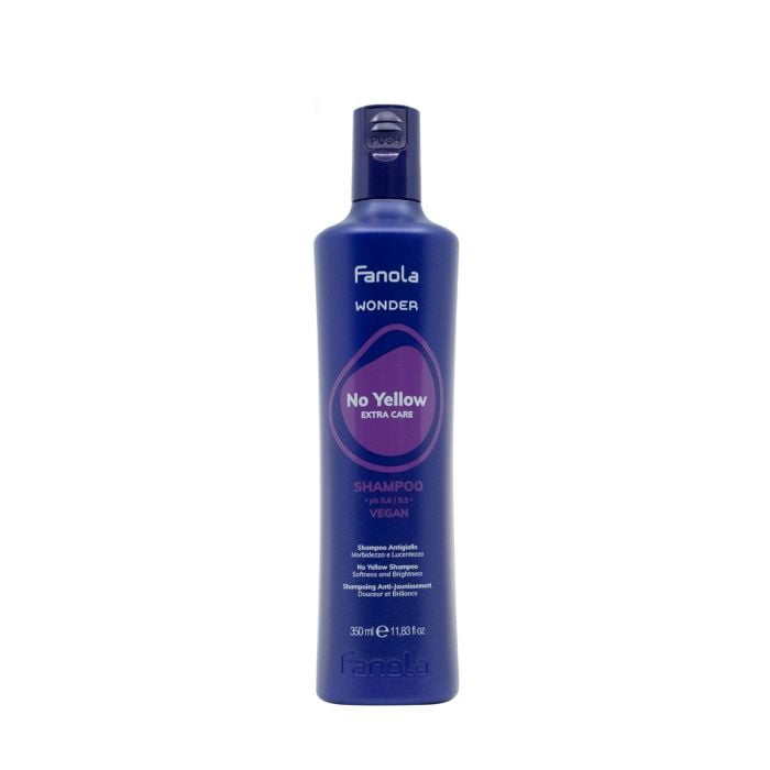 Fanola Wonder No Yellow Shampoo | Colour Depositing Vegan Purple Shampoo for Blonde, Silver, Gray, and Highlighted Hair | Remove Yellow Tones from Bleached Hair (350 mL)