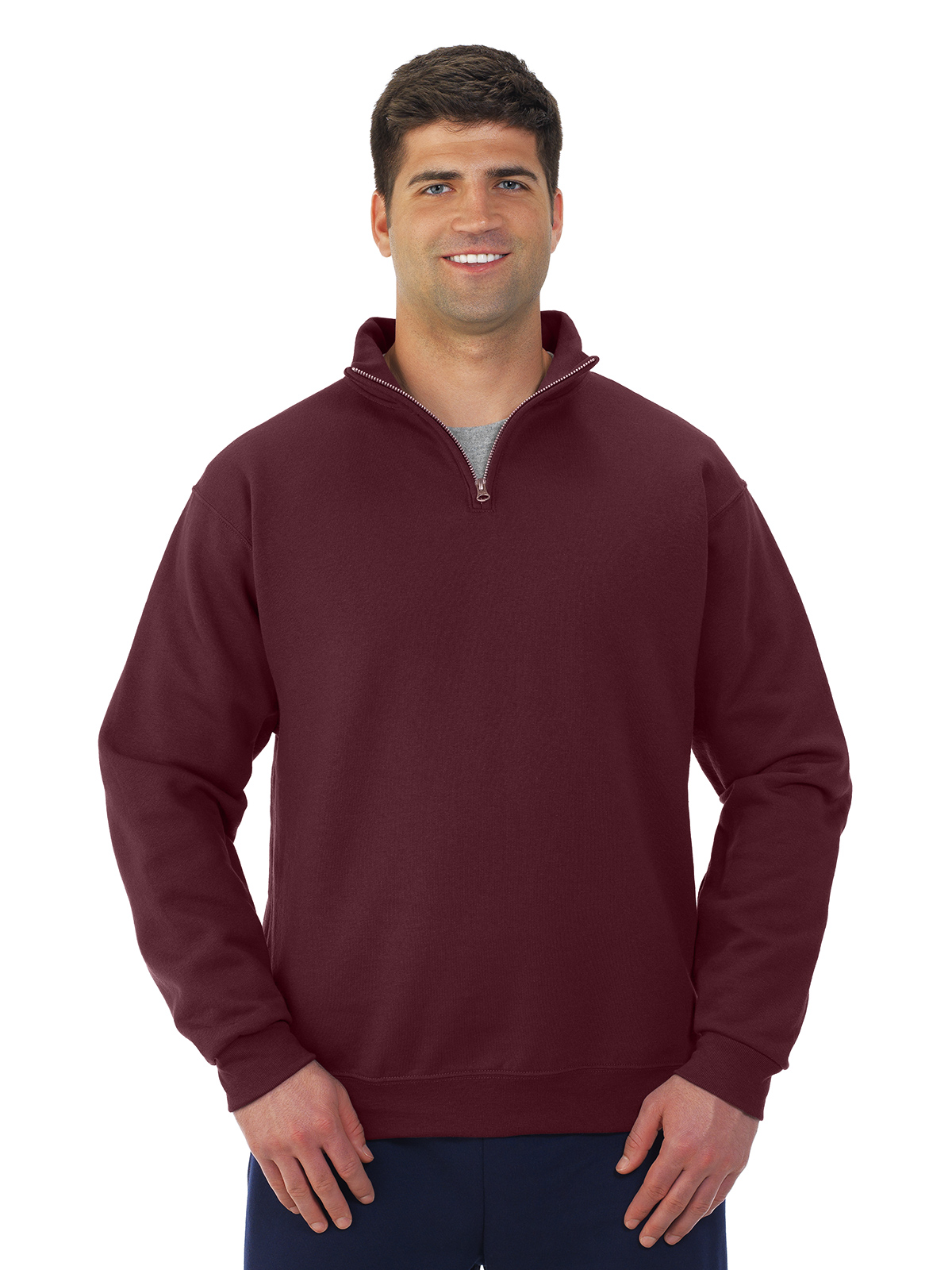 Jerzees Mens NuBlend Quarter Zip Cadet Collar Sweatshirt, S, Maroon