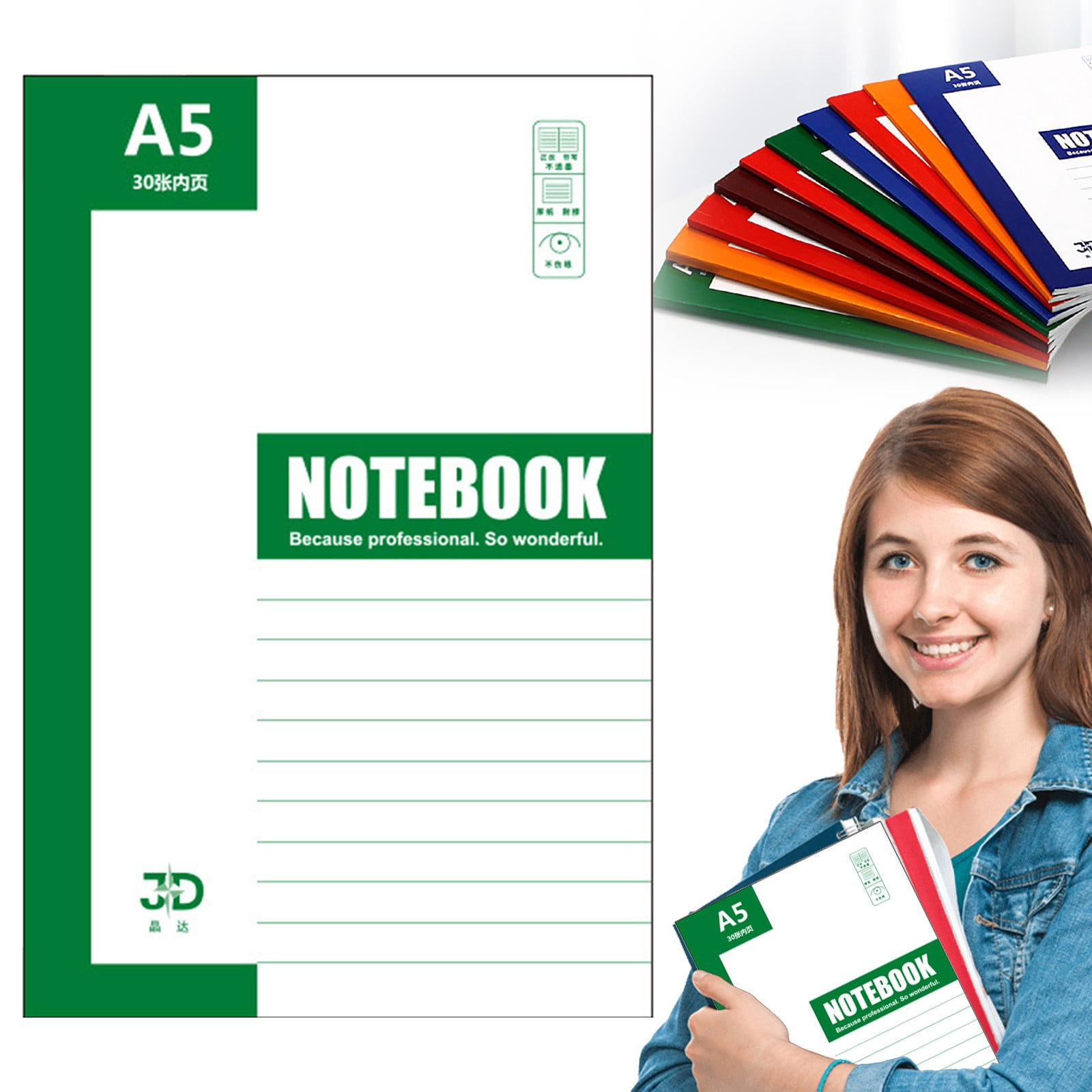 HUASHENG Composition Notebook Wide Ruled 1Pack 30\40sheets A5 Size Notebooks For School Notebooks For Work Wide Ruled Notebook