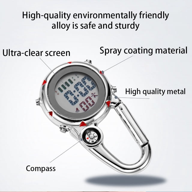 Digital Carabiner Clip Watches Hook Clock Luminous Multi-function Mountaineering Clocks Fob Nurse Watch Compasses Week Clocks Hospital Black