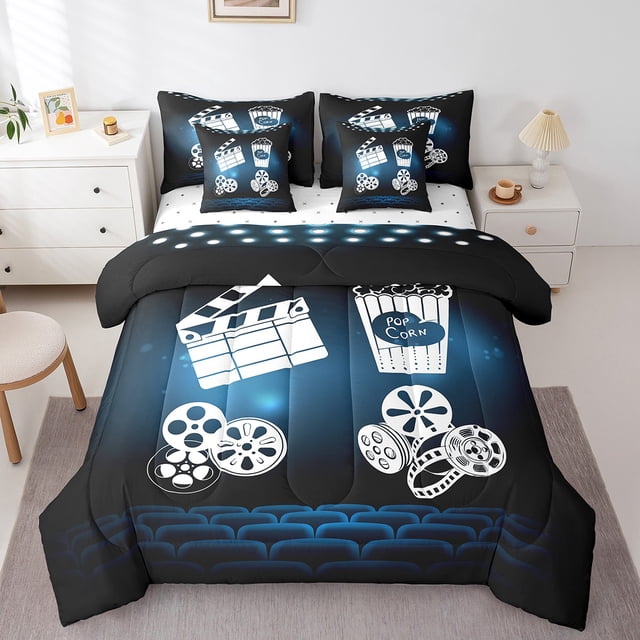 YST Movie Time Vintage Film Theater Comforter Set, Queen (7 Count)