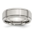 thumbnail image 1 of Stainless Steel Ridged Edge 8mm Brushed and Polished Band Ring 13.5 Size, 1 of 5