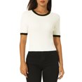 thumbnail image 1 of INSPIRE CHIC Women's Fitted Knit Top Crew Neck Contrast Color Short Sleeve Pullover Tops White 2XL, 1 of 6